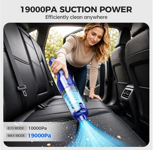 dormzie Handheld Vacuum Cordless, Car Vacuum with 19000Pa Powerful Suction,1.3 lbs Lightweight, Type-C Charge, Multiple Accessories for Car Home Office Pet