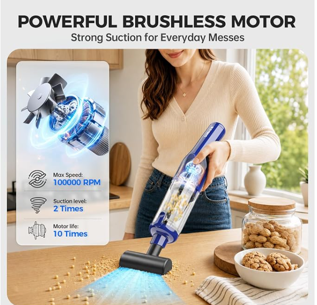 dormzie Handheld Vacuum Cordless, Car Vacuum with 19000Pa Powerful Suction,1.3 lbs Lightweight, Type-C Charge, Multiple Accessories for Car Home Office Pet