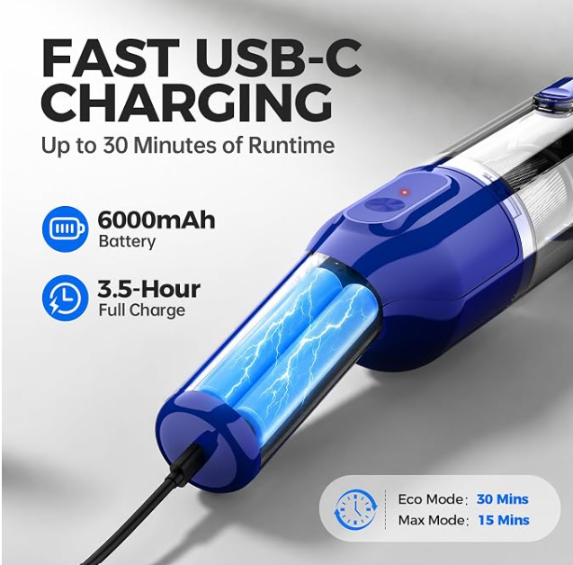 dormzie Handheld Vacuum Cordless, Car Vacuum with 19000Pa Powerful Suction,1.3 lbs Lightweight, Type-C Charge, Multiple Accessories for Car Home Office Pet