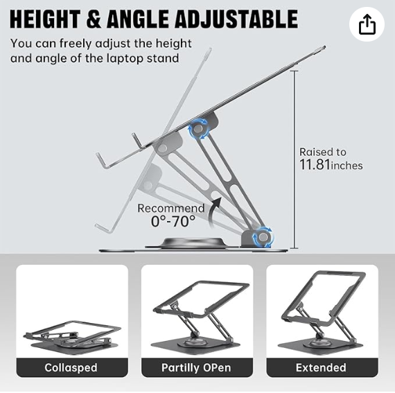 Laptop Stand for desk(360°Rotating),Aluminum laptop Riser for 10-16"Laptops