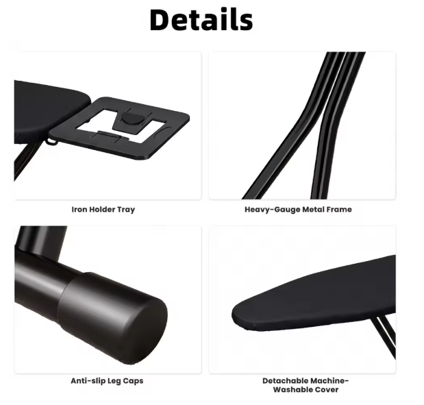 Compact Foldable Ironing Board 118x30cm, Adjustable Height 70-83cm Sturdy Steel Frame with Iron Holde