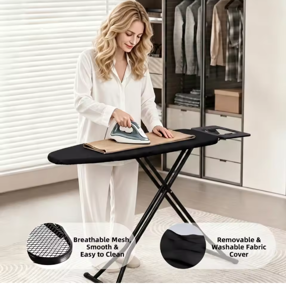 Compact Foldable Ironing Board 118x30cm, Adjustable Height 70-83cm Sturdy Steel Frame with Iron Holde
